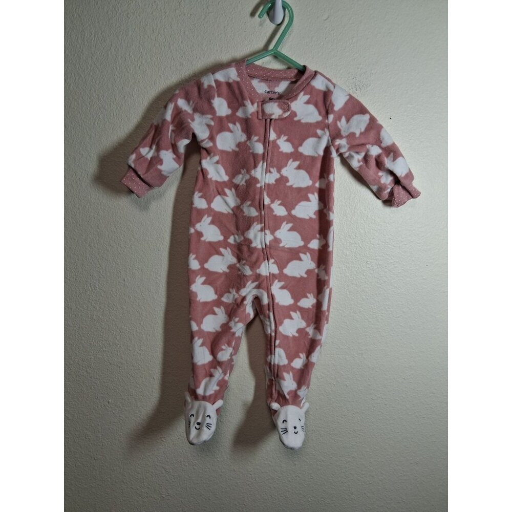 Carters Fleece Pajamas Bunnies Baby Infant Girls 6 Months Pink